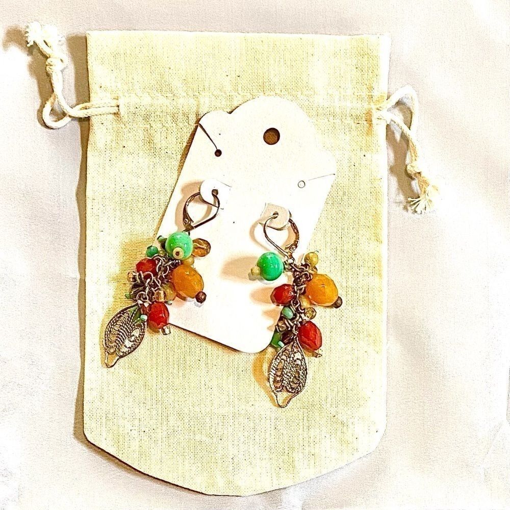 VINTAGE Y2K Crystal Beaded Leaf Earrings.